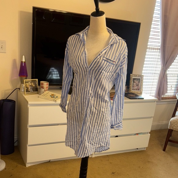 Stars Above Blue and White Striped Women's Top - Picture 1 of 4